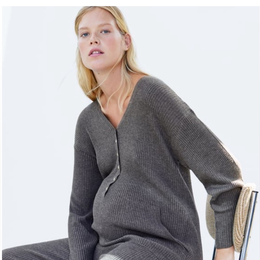 ZARA the Maternity Mood Ribbed Knit Jumpsuit Vneck with Buttons - Picture 4 of 8